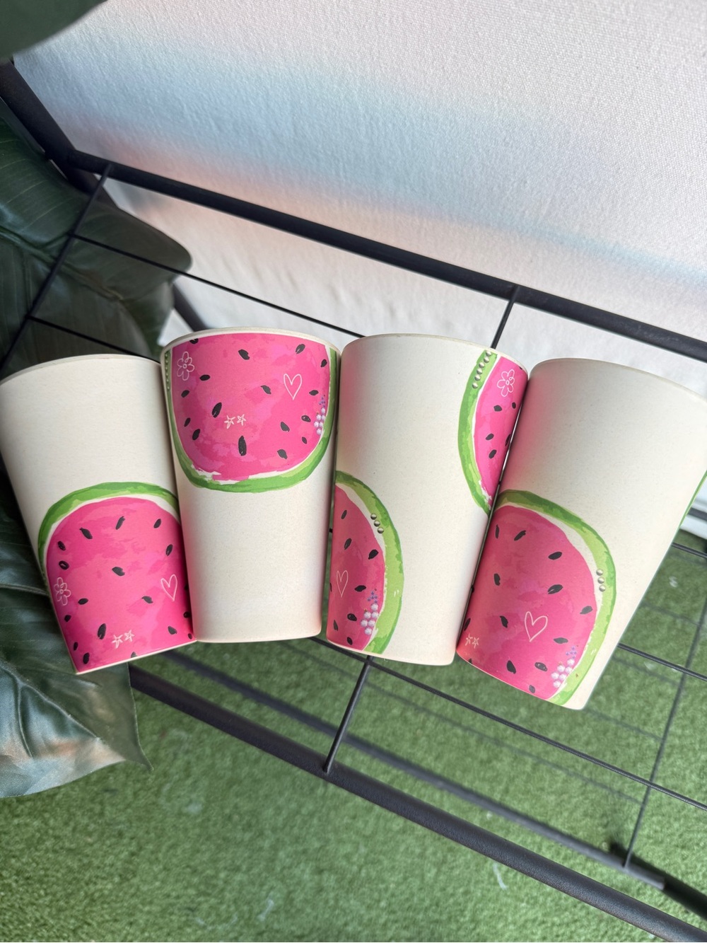Set of 4 Pink Watermelon Plastic Reusable Cups Perfect for Summer by the Pool